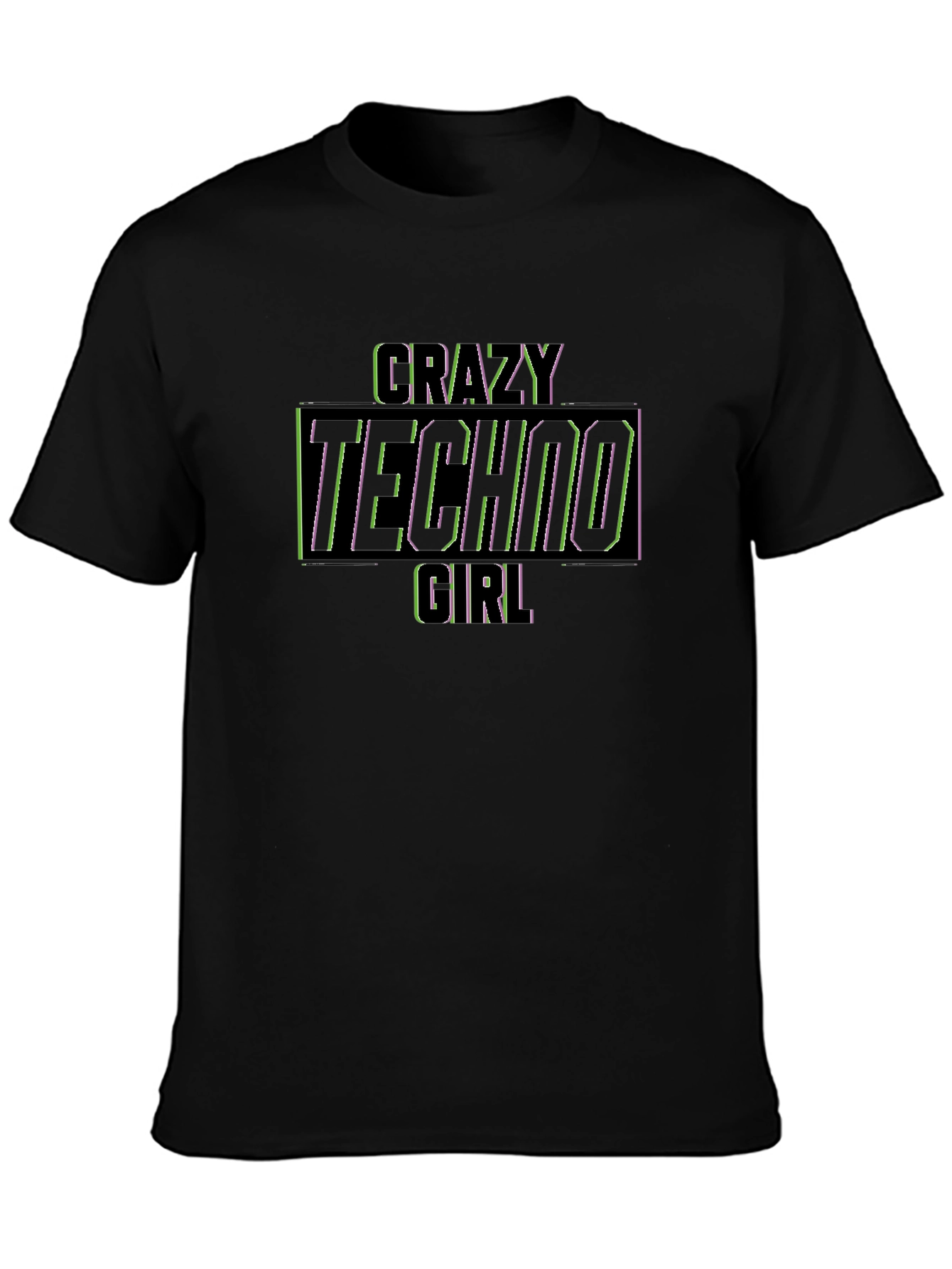 Crazy Techno Girl Graphic Black T-Shirt