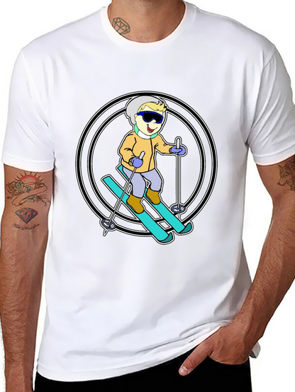 Cartoon Skier T-Shirt - Black Cotton Blend