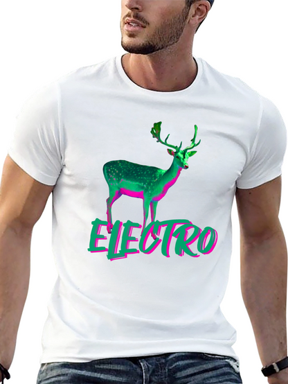 Electro Deer Graphic Tee - Stylish Mens Black T-Shirt