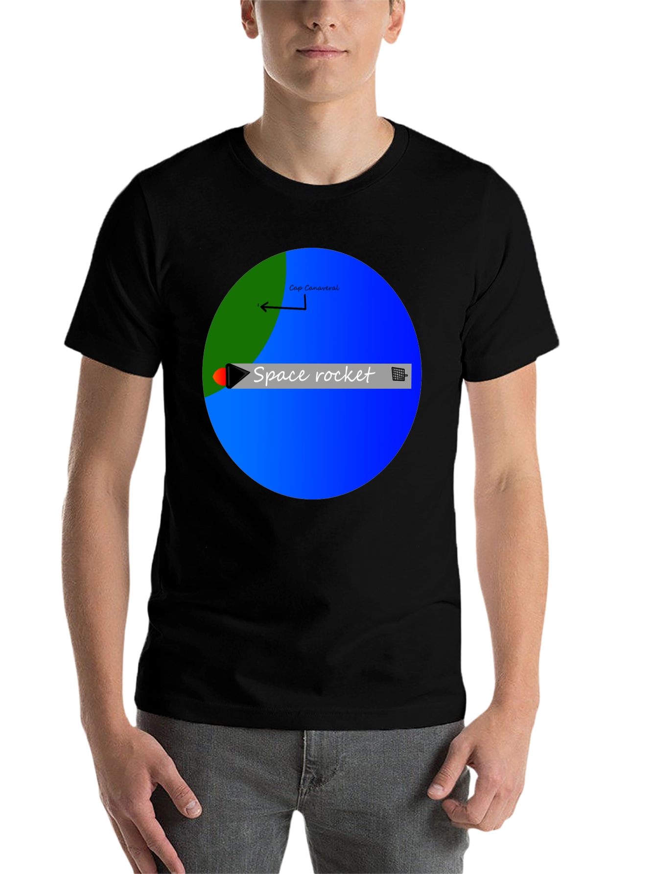 Space Rocket Graphic Black T-Shirt