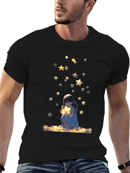 Dreamy Star Girl Black T-Shirt