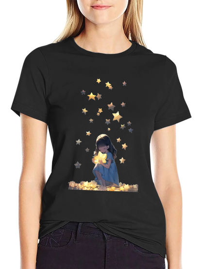 Dreamy Star Girl Black T-Shirt