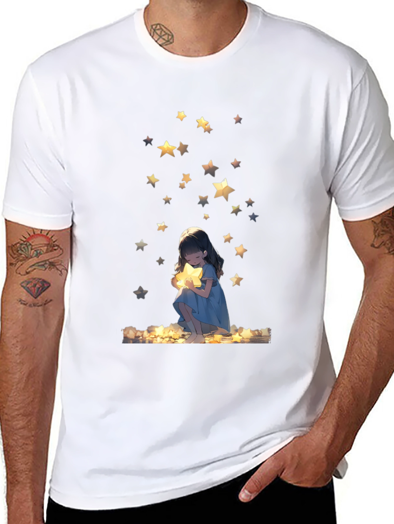 Dreamy Star Girl Black T-Shirt