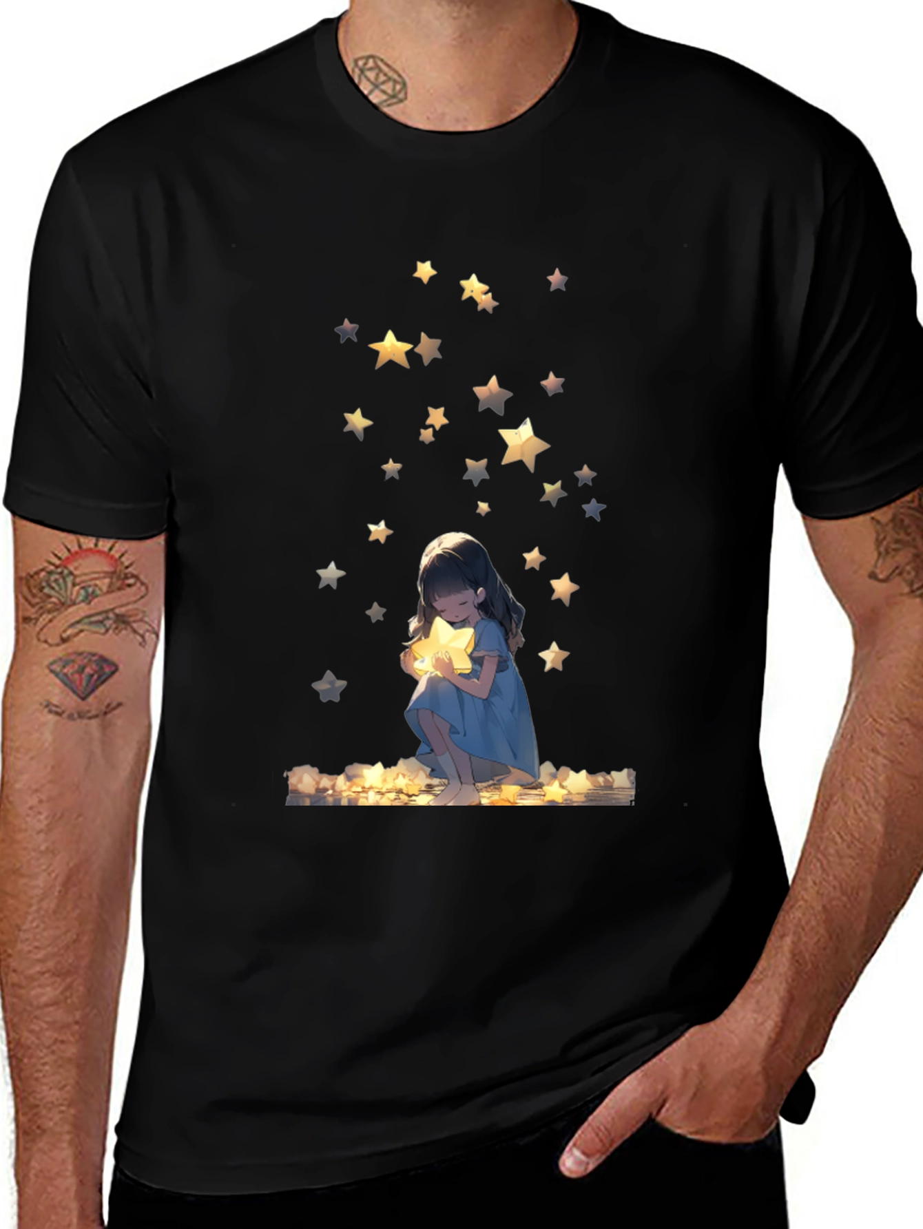 Dreamy Star Girl Black T-Shirt