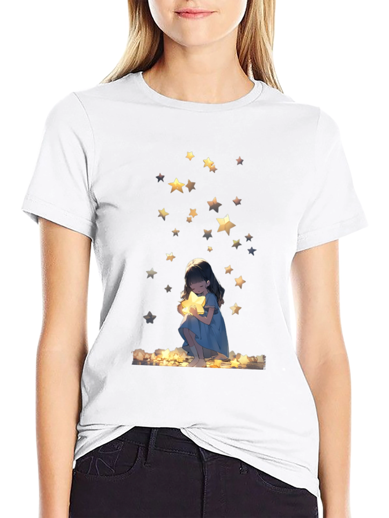 Dreamy Star Girl Black T-Shirt