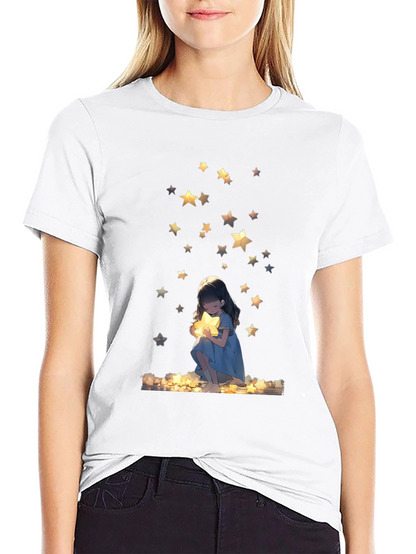 Dreamy Star Girl Black T-Shirt
