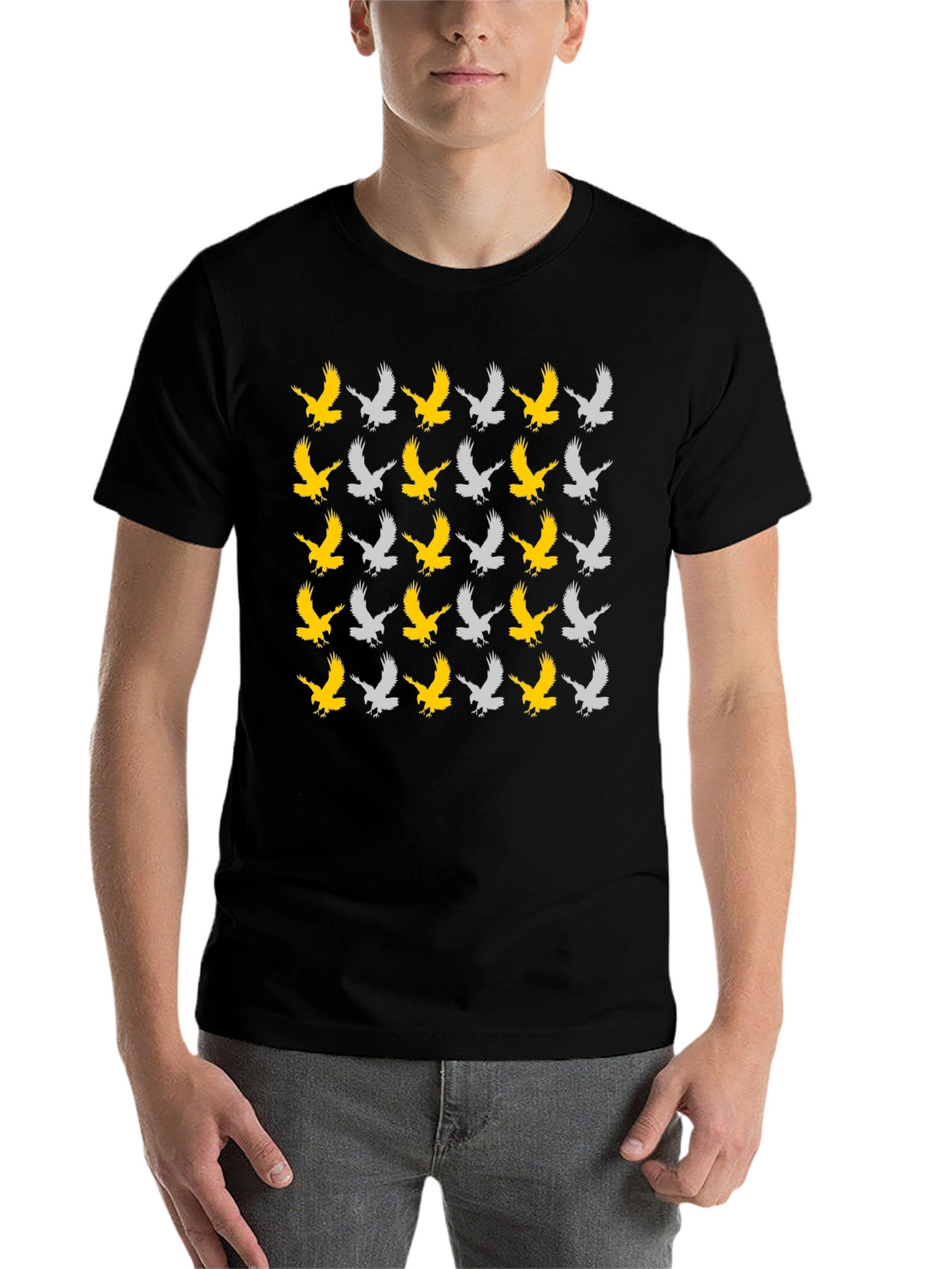 Eagle Pattern Tee - Black Cotton Graphic T-Shirt
