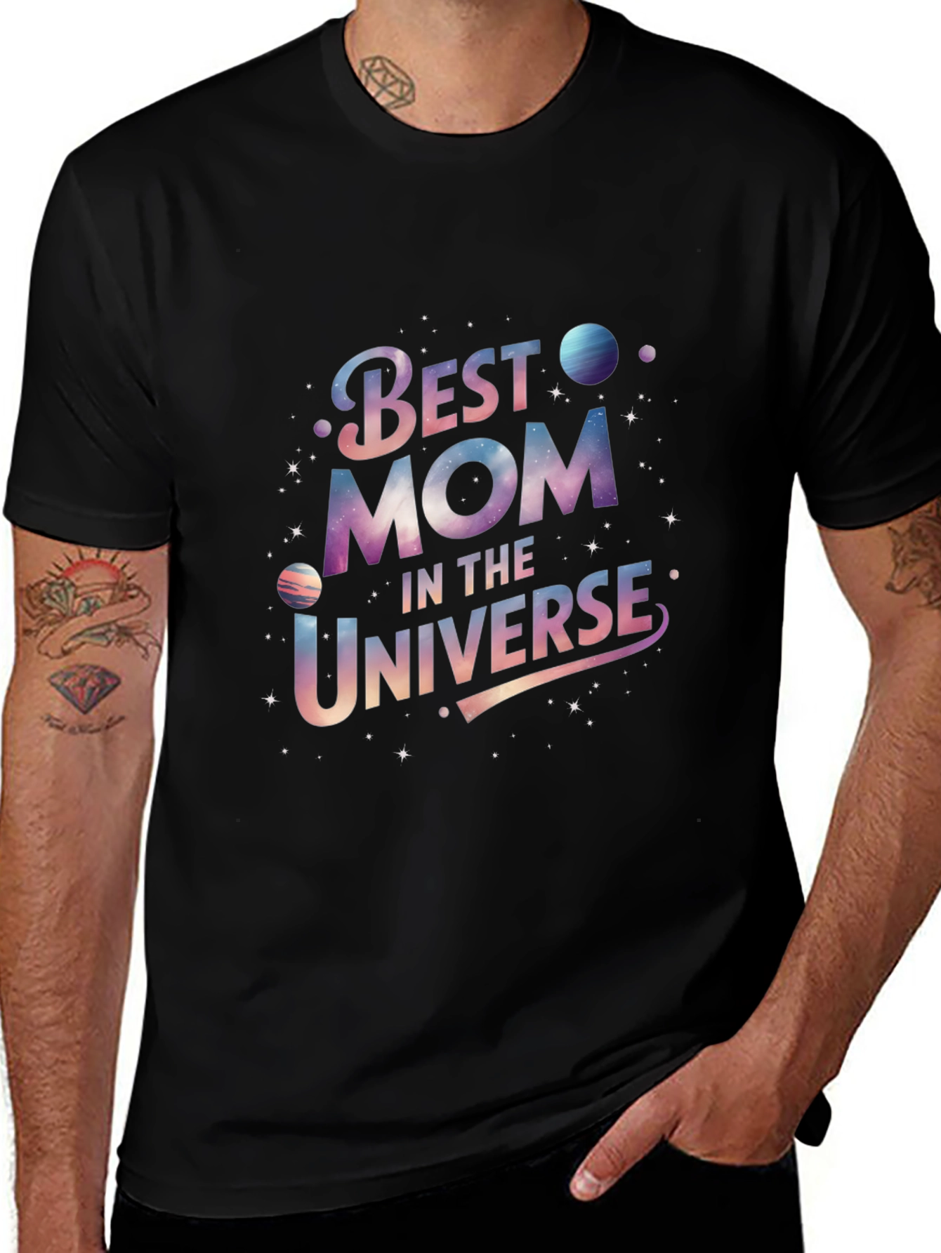Best Mom in the Universe Black Graphic T-Shirt