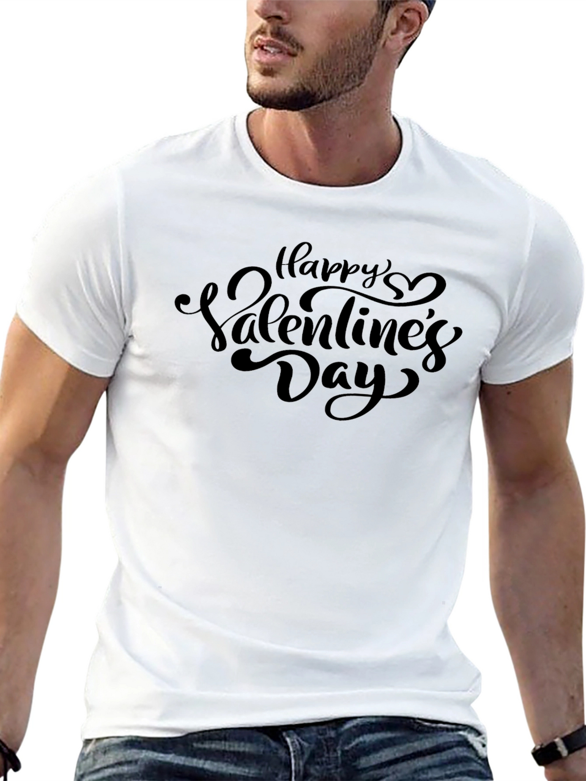Happy Valentines Day Black Graphic T-Shirt