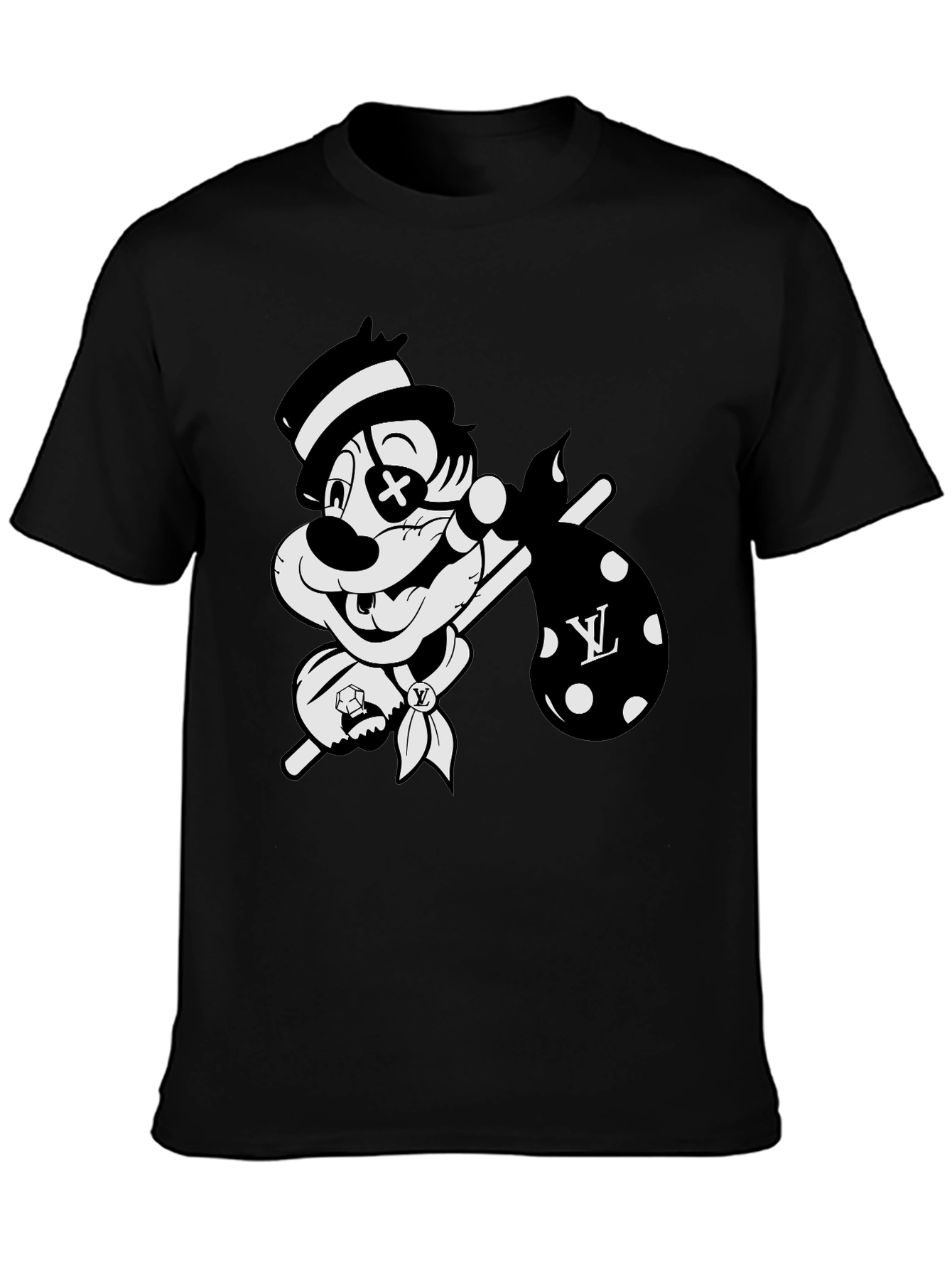 Cartoon Hobo Graphic Black T-Shirt