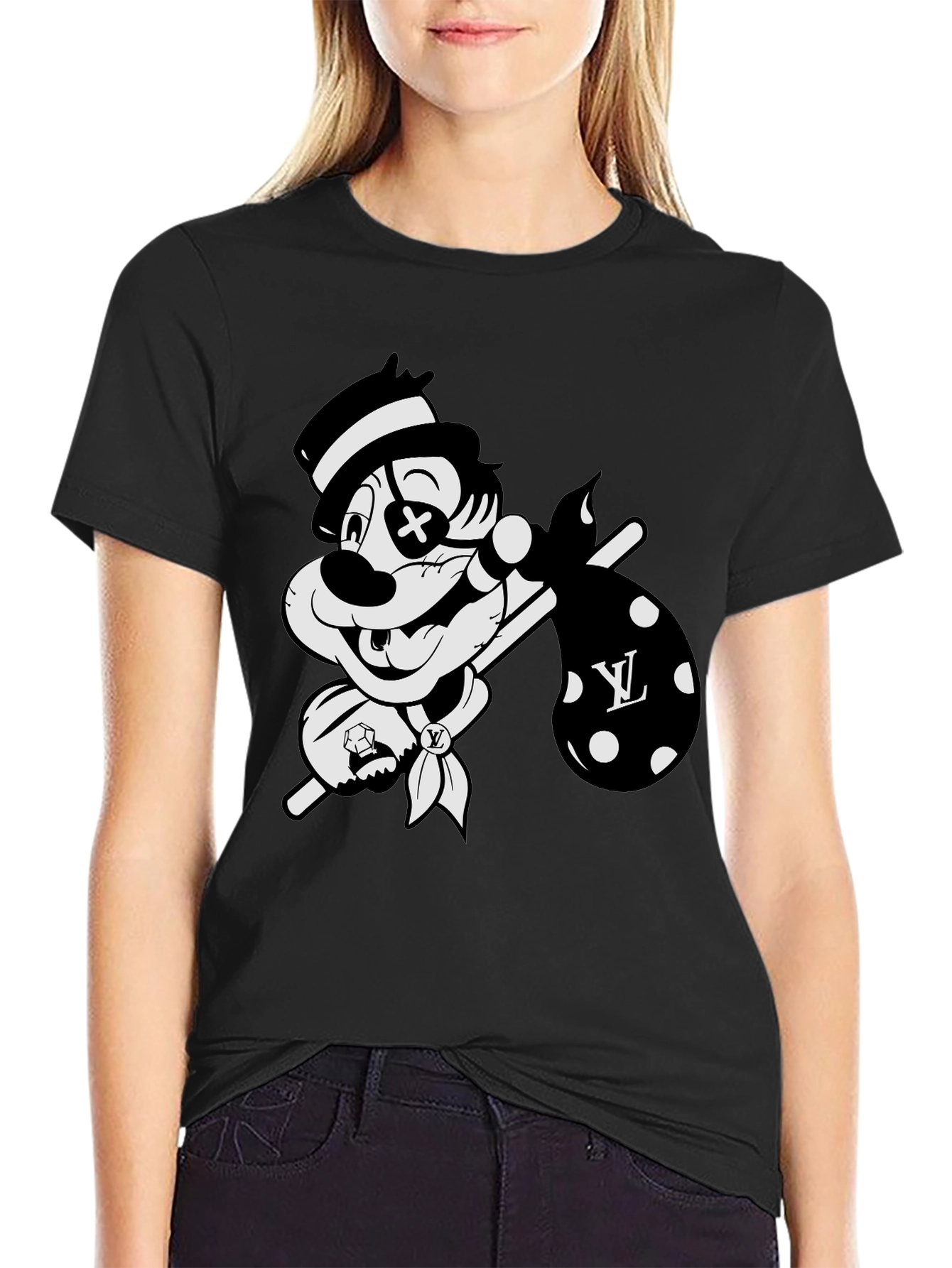 Cartoon Hobo Graphic Black T-Shirt
