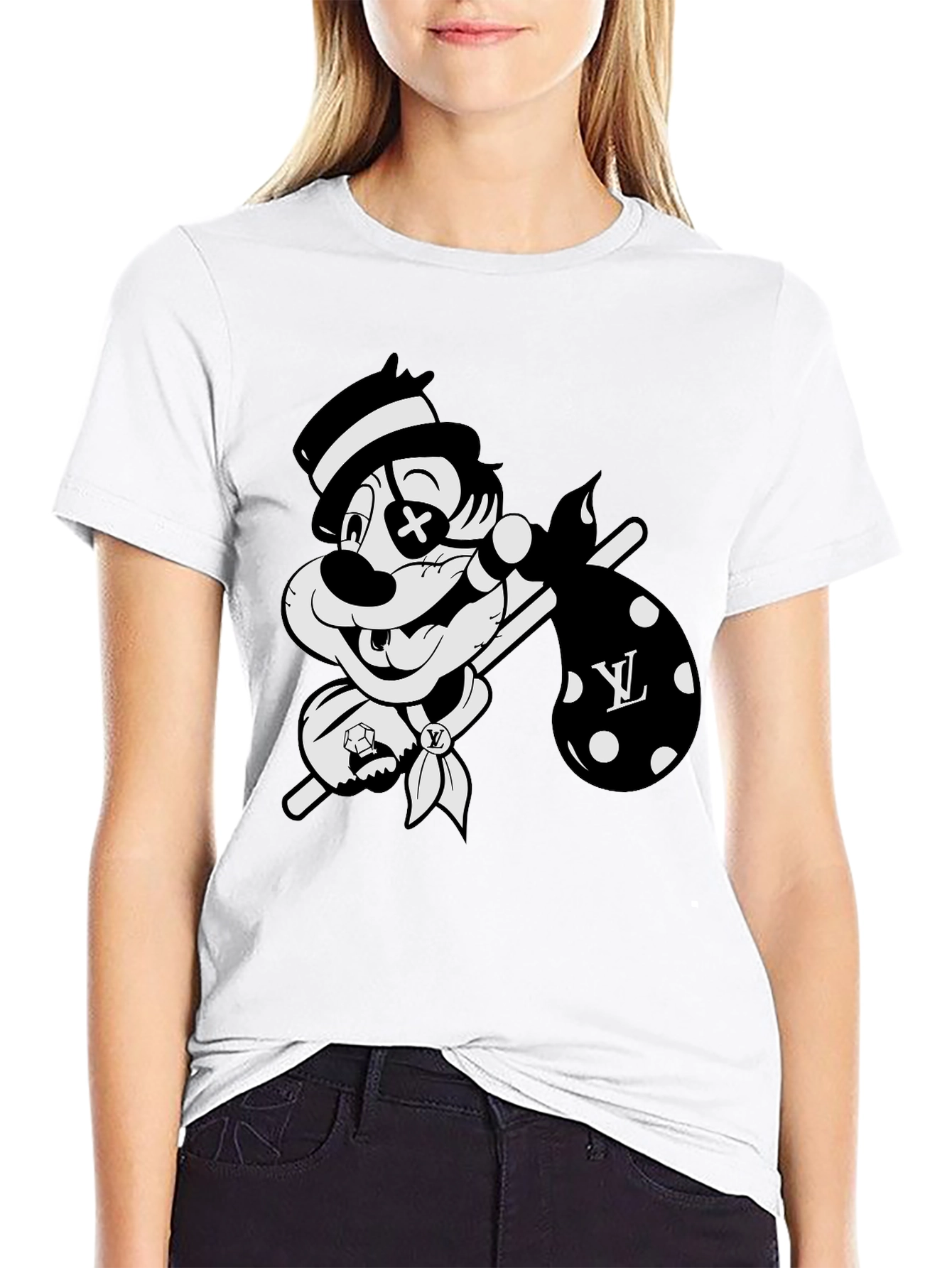 Cartoon Hobo Graphic Black T-Shirt