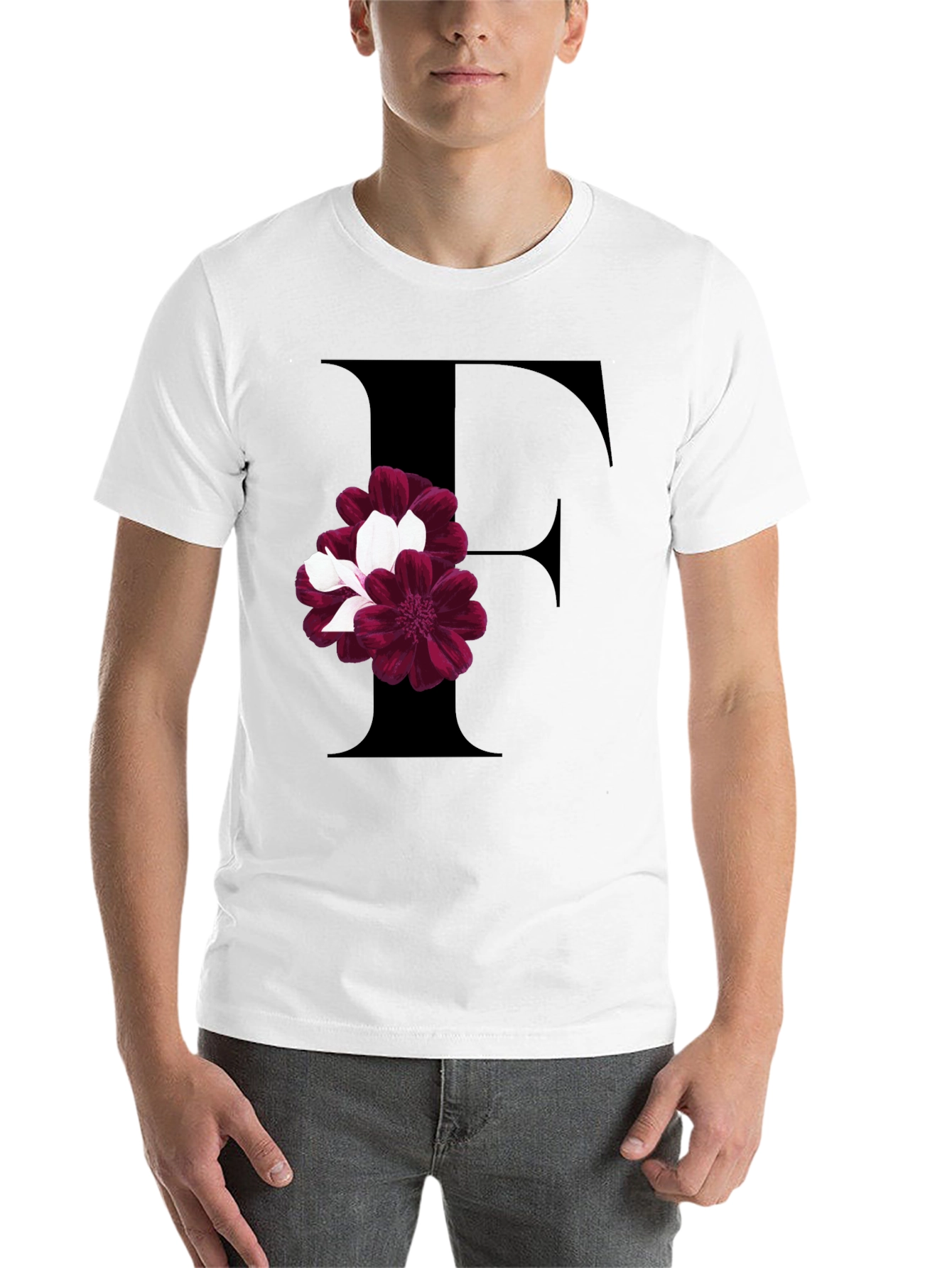 Floral Letter F Black T-Shirt
