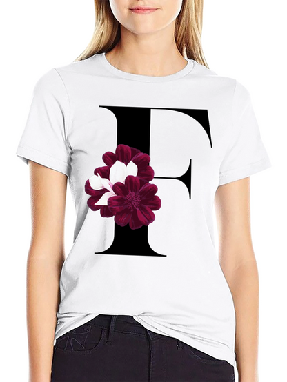 Floral Letter F Black T-Shirt