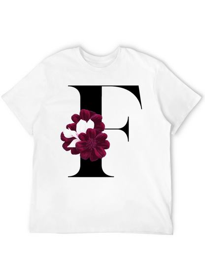 Floral Letter F Black T-Shirt