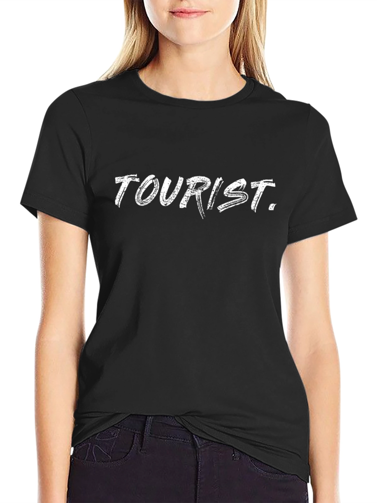 Tourist Graphic Tee - Black Cotton Blend T-Shirt