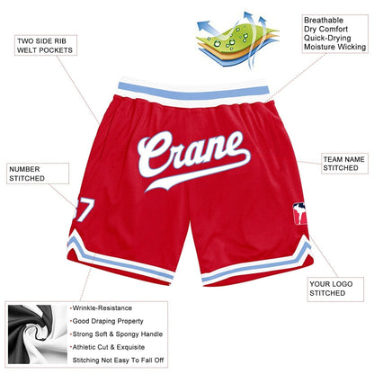 Custom Red White-Light Blue Authentic Throwback Basketball Shorts
