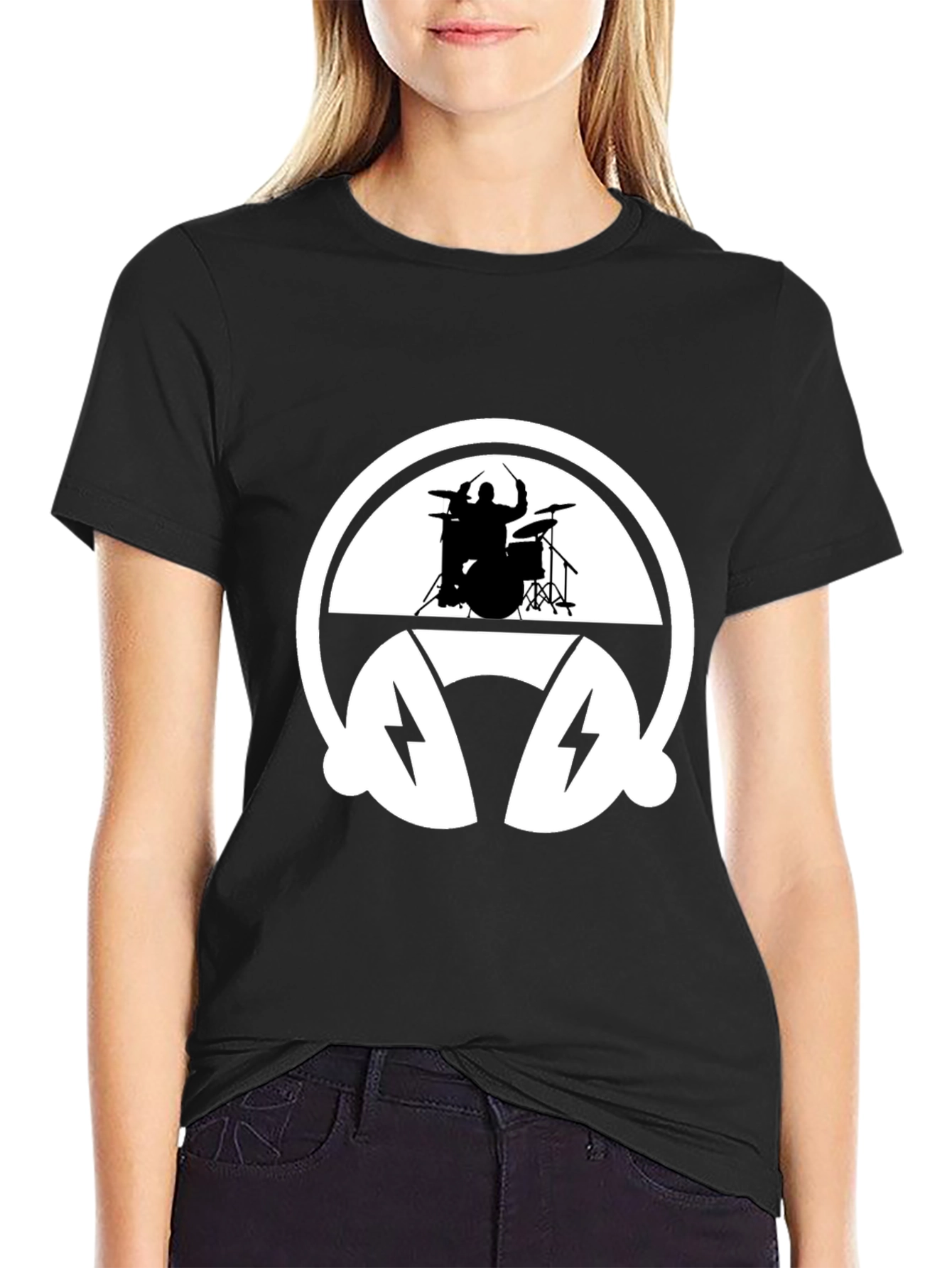Drummer Headphone Graphic Tee - Black Cotton T-Shirt