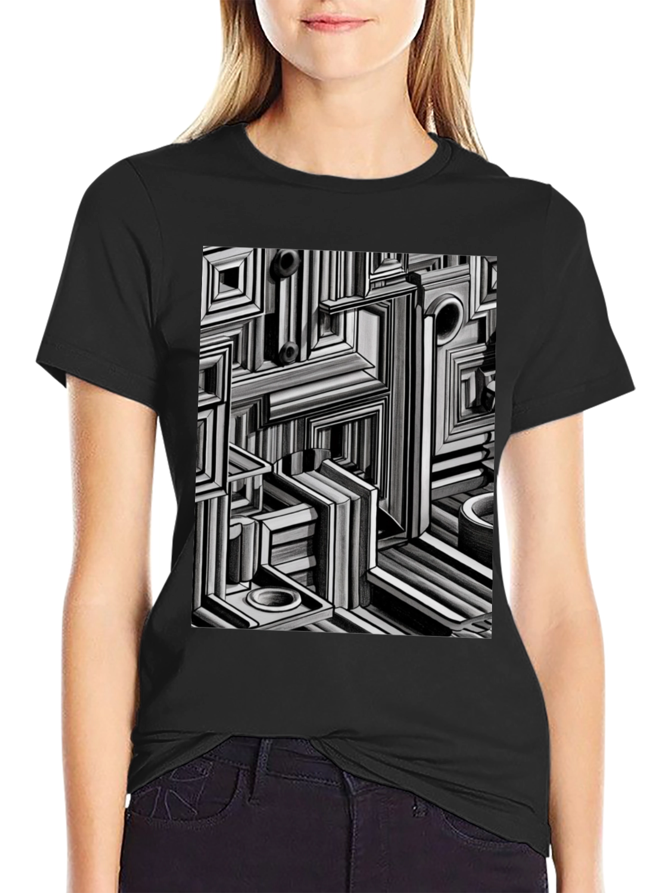 Abstract Geometric Maze Pattern T-Shirt