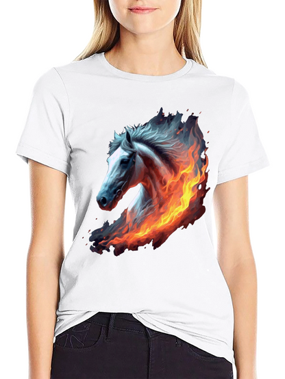 Fiery Horse Graphic Tee - Black Cotton T-Shirt