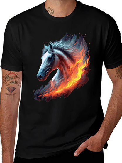 Fiery Horse Graphic Tee - Black Cotton T-Shirt