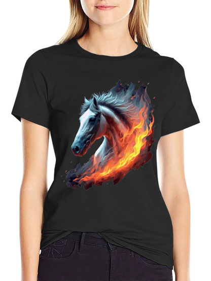 Fiery Horse Graphic Tee - Black Cotton T-Shirt