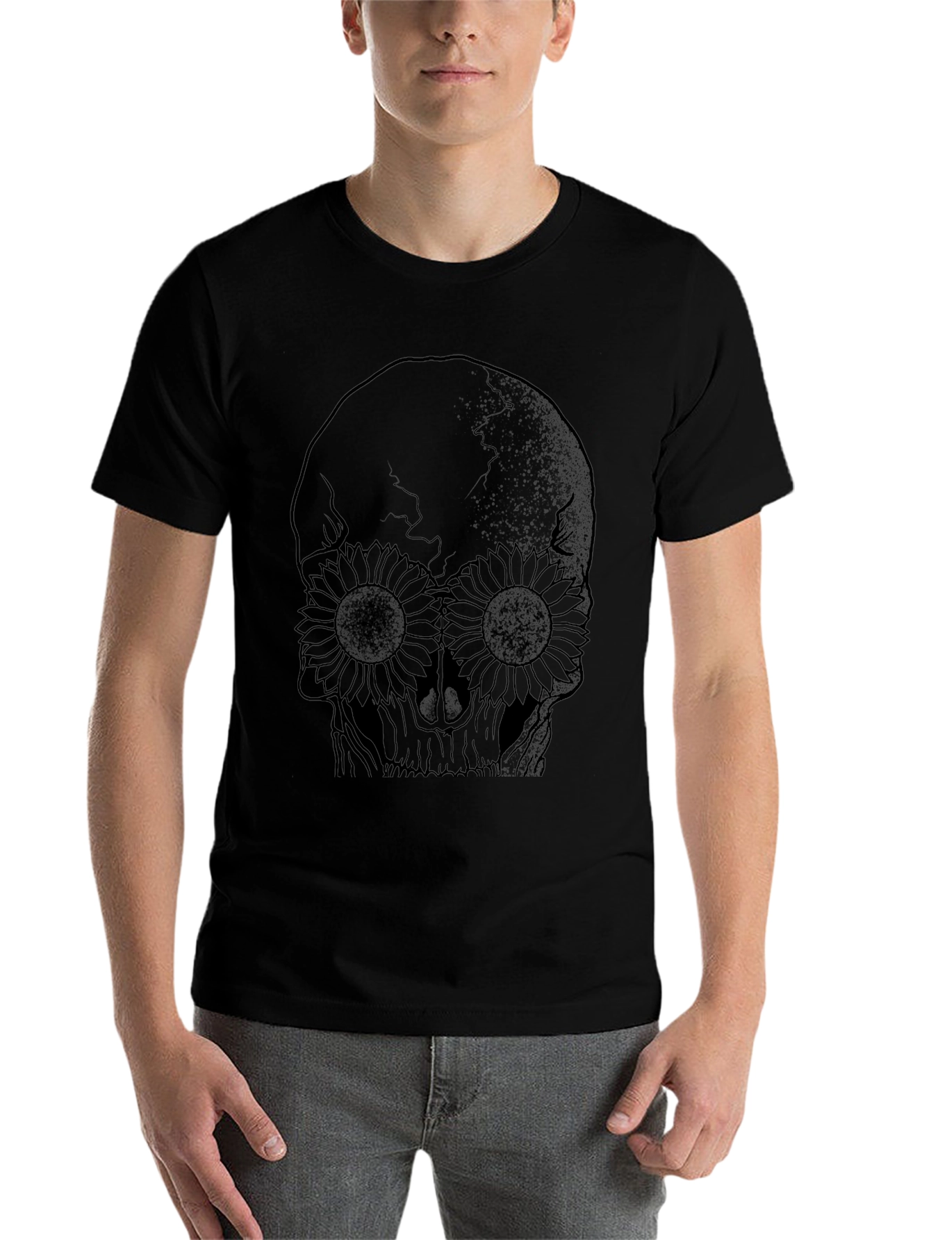Skull & Sunflower Graphic Black T-Shirt