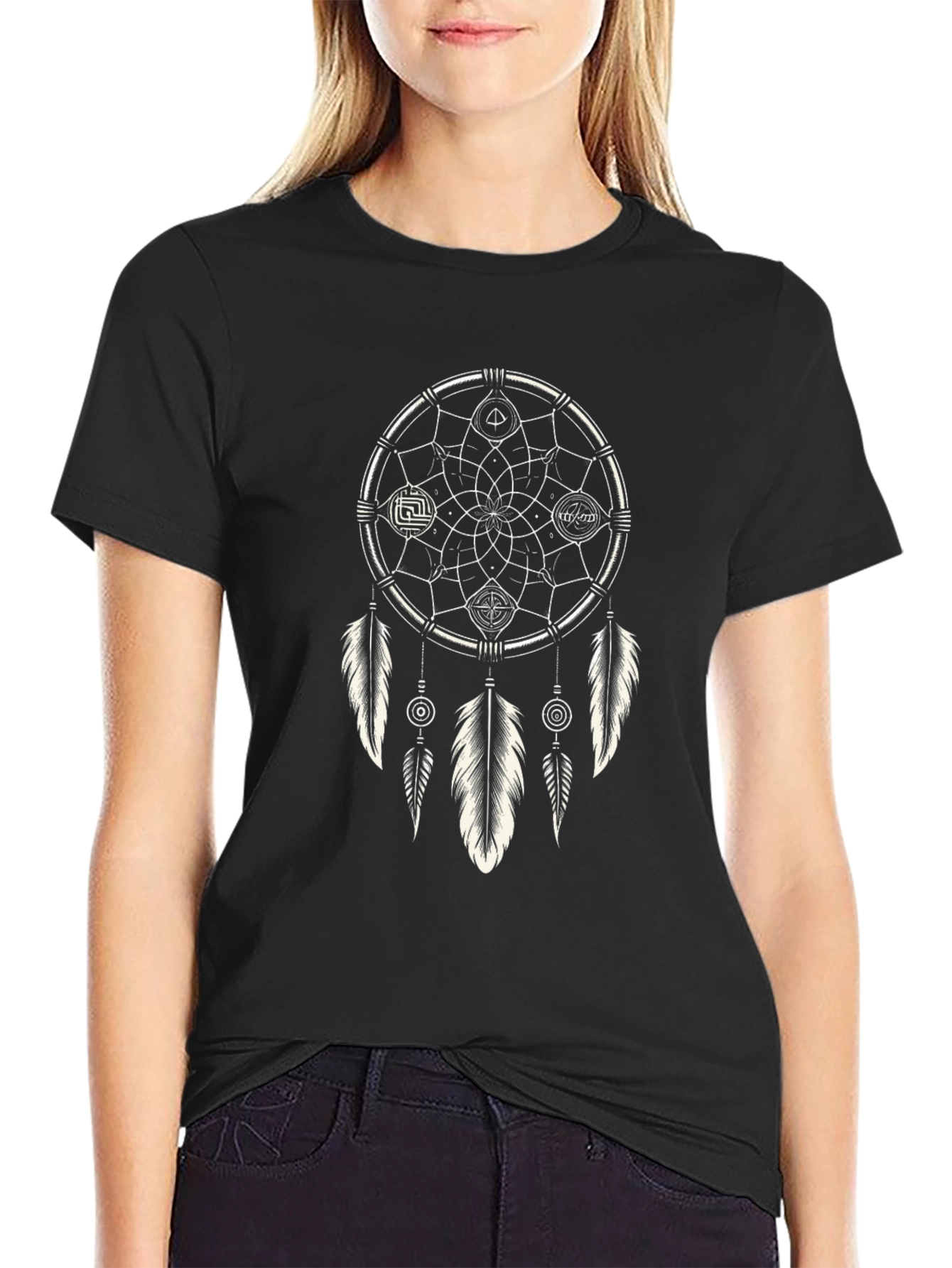 Dreamcatcher Graphic Tee - Stylish Black Cotton T-Shirt