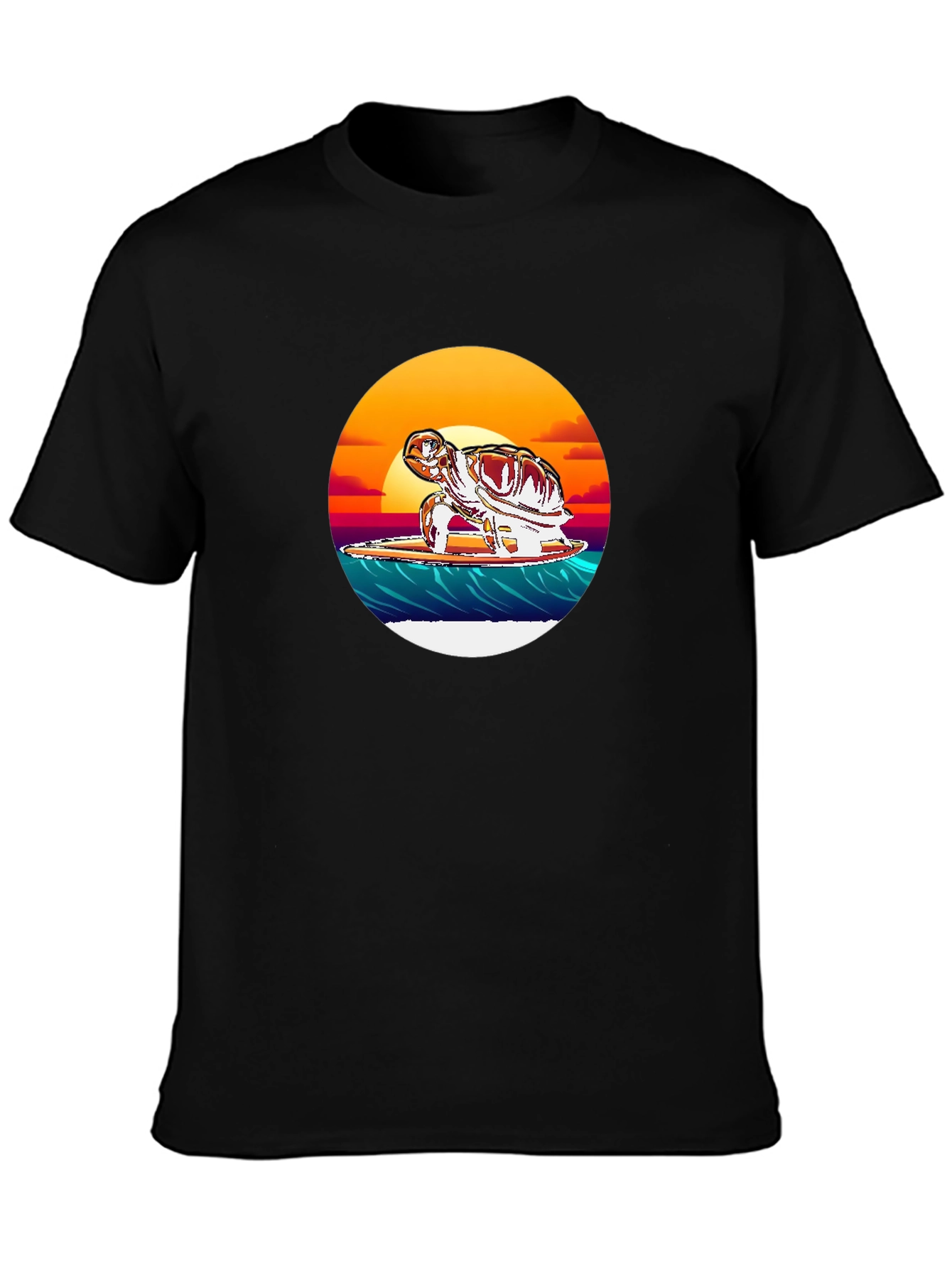Surfing Turtle Graphic Tee - Black Cotton Blend