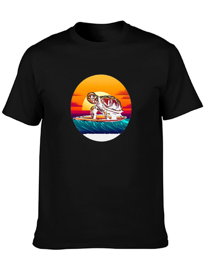 Surfing Turtle Graphic Tee - Black Cotton Blend
