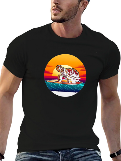 Surfing Turtle Graphic Tee - Black Cotton Blend
