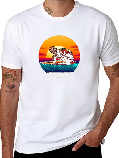 Surfing Turtle Graphic Tee - Black Cotton Blend