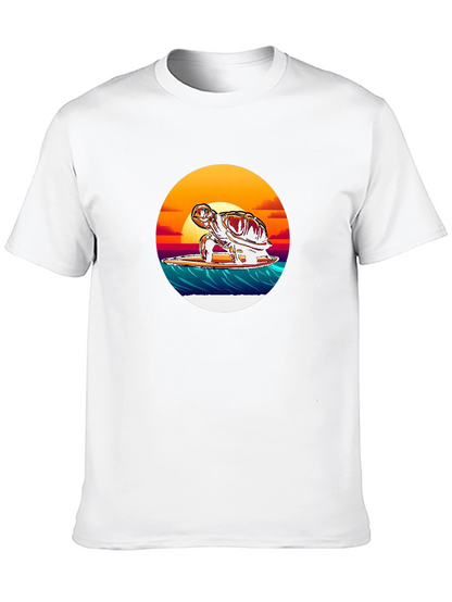 Surfing Turtle Graphic Tee - Black Cotton Blend