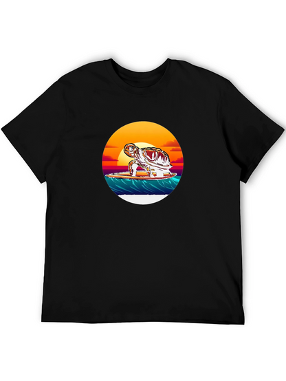Surfing Turtle Graphic Tee - Black Cotton Blend
