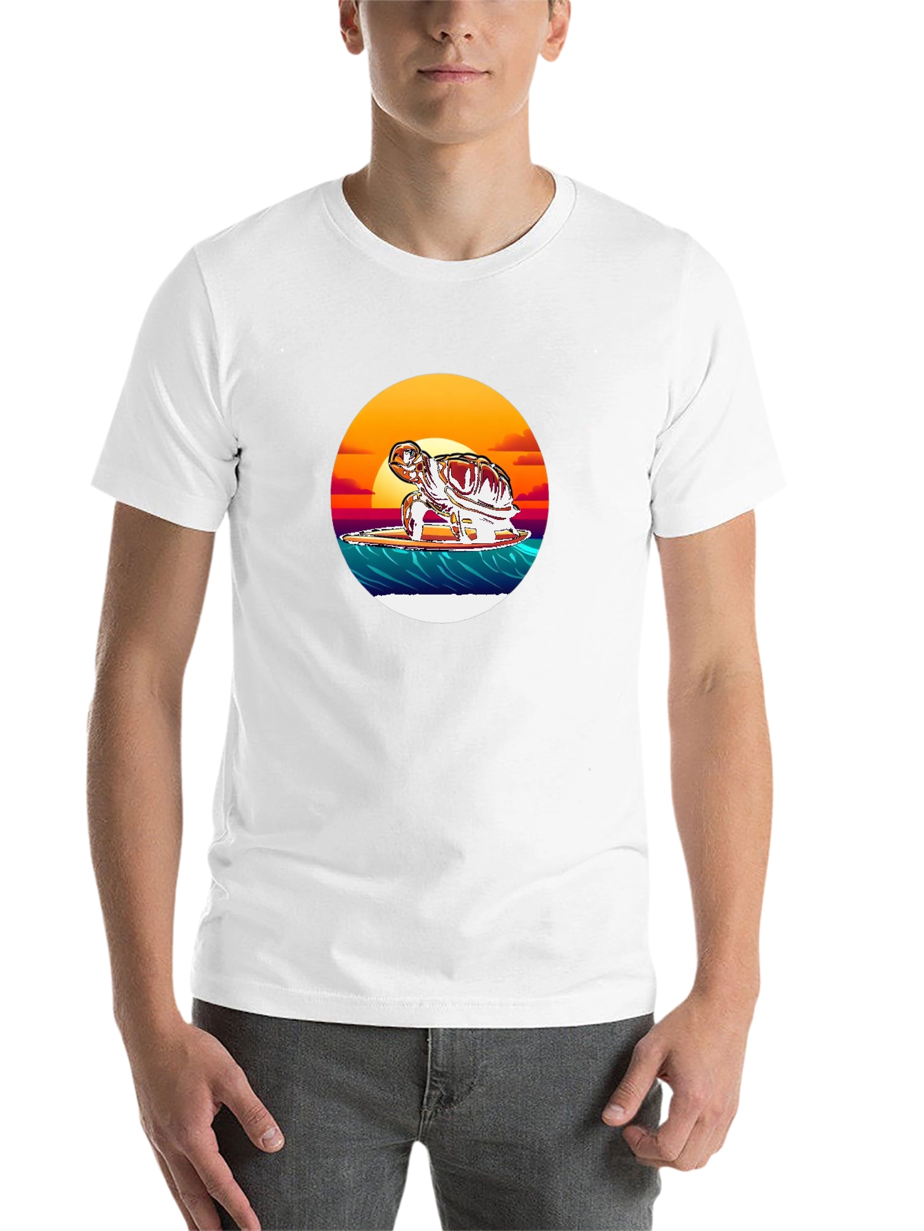 Surfing Turtle Graphic Tee - Black Cotton Blend
