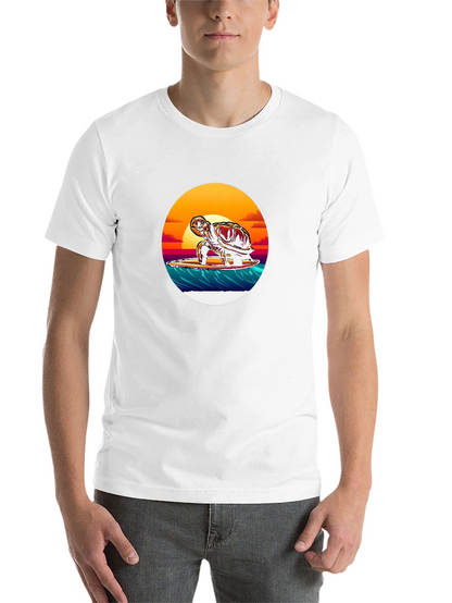 Surfing Turtle Graphic Tee - Black Cotton Blend
