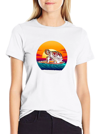 Surfing Turtle Graphic Tee - Black Cotton Blend