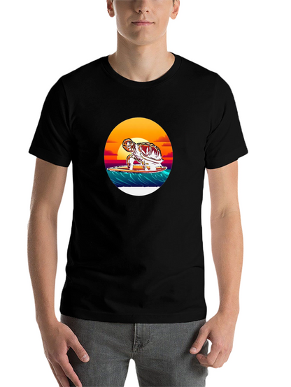 Surfing Turtle Graphic Tee - Black Cotton Blend