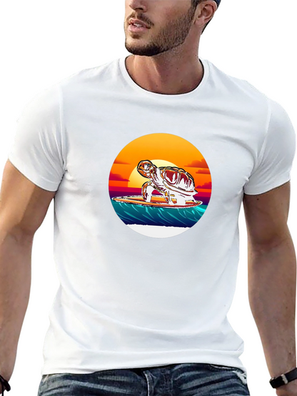 Surfing Turtle Graphic Tee - Black Cotton Blend