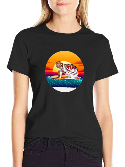 Surfing Turtle Graphic Tee - Black Cotton Blend