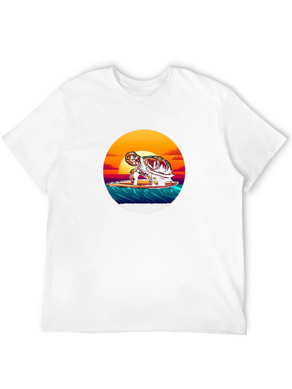 Surfing Turtle Graphic Tee - Black Cotton Blend