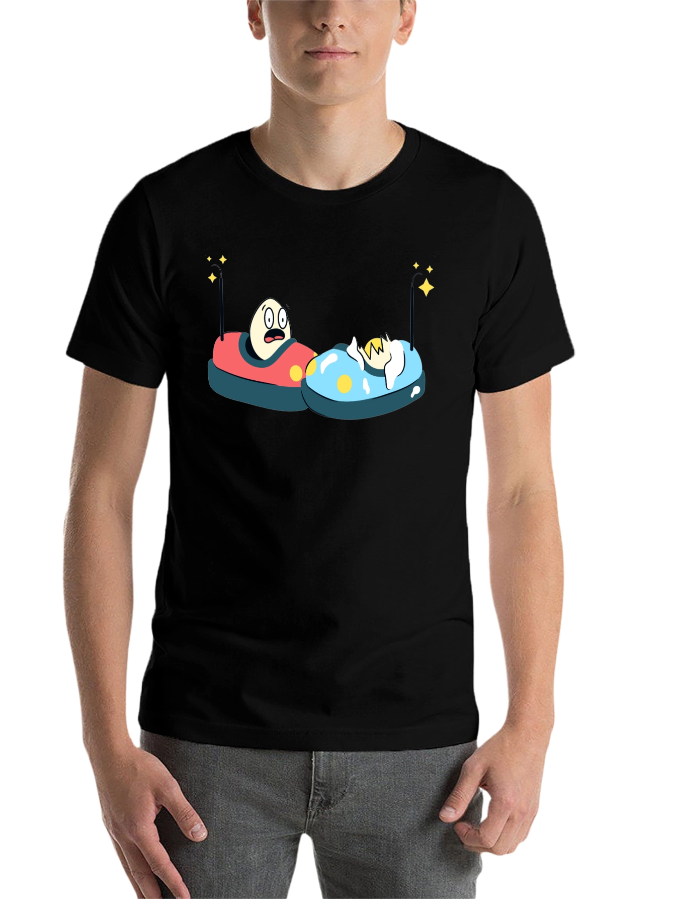 Bumper Car Eggs T-Shirt - Fun Cartoon Graphic Tee