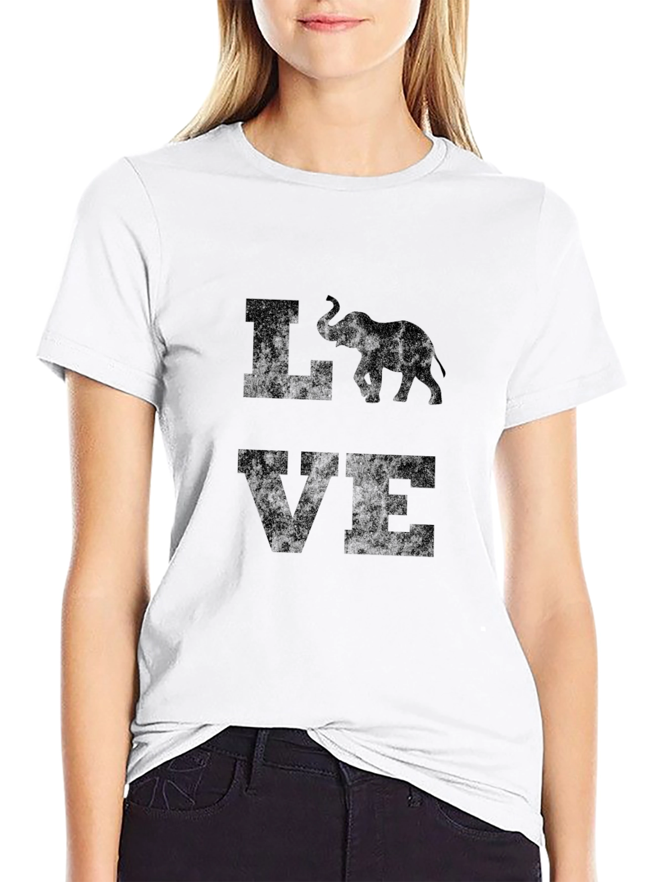 Elephant Love Graphic Print Tee - Mens Black T-Shirt