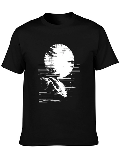 Koi Fish Glitch Black T-Shirt - Unique Graphic Tee