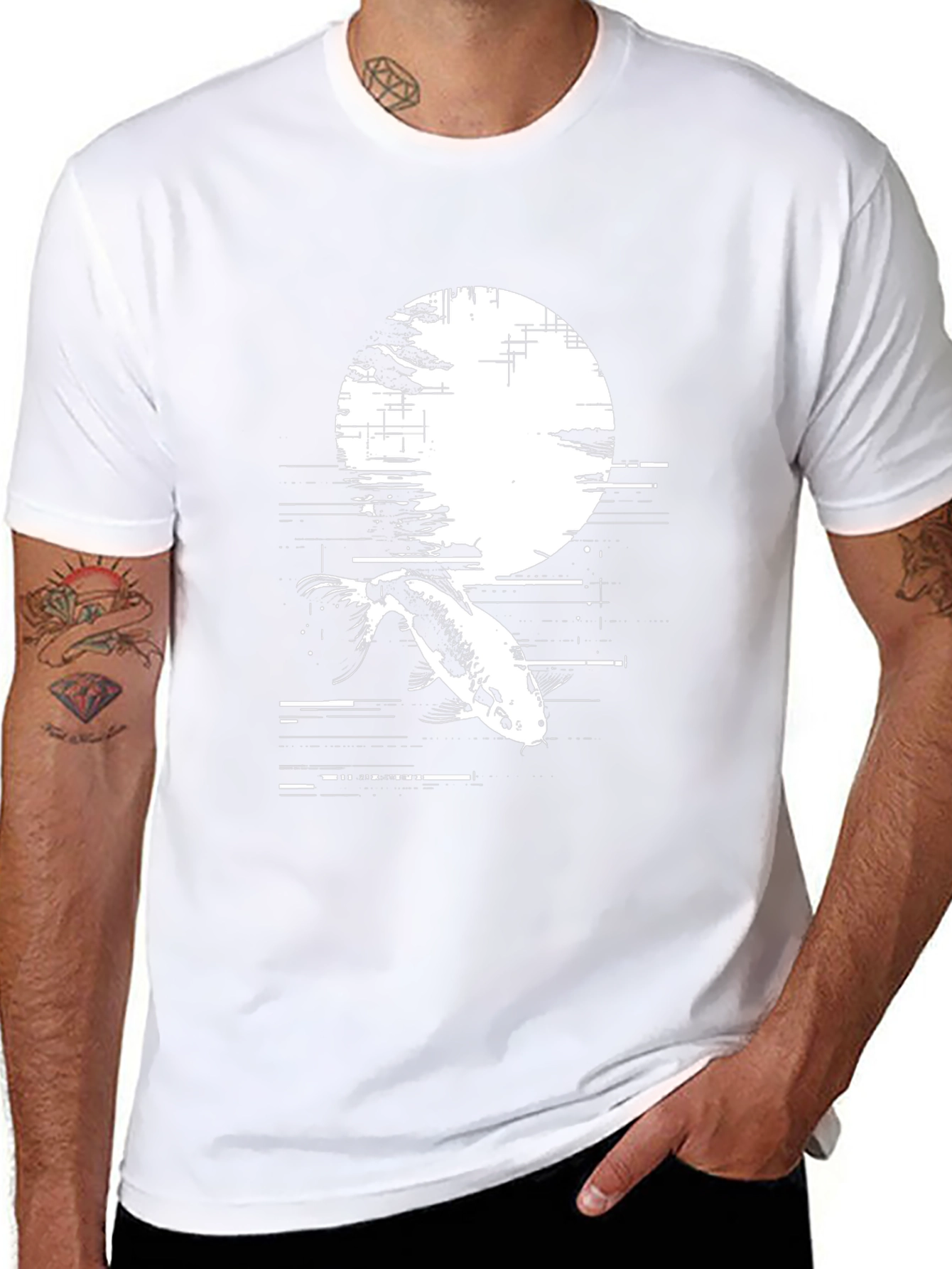 Koi Fish Glitch Black T-Shirt - Unique Graphic Tee