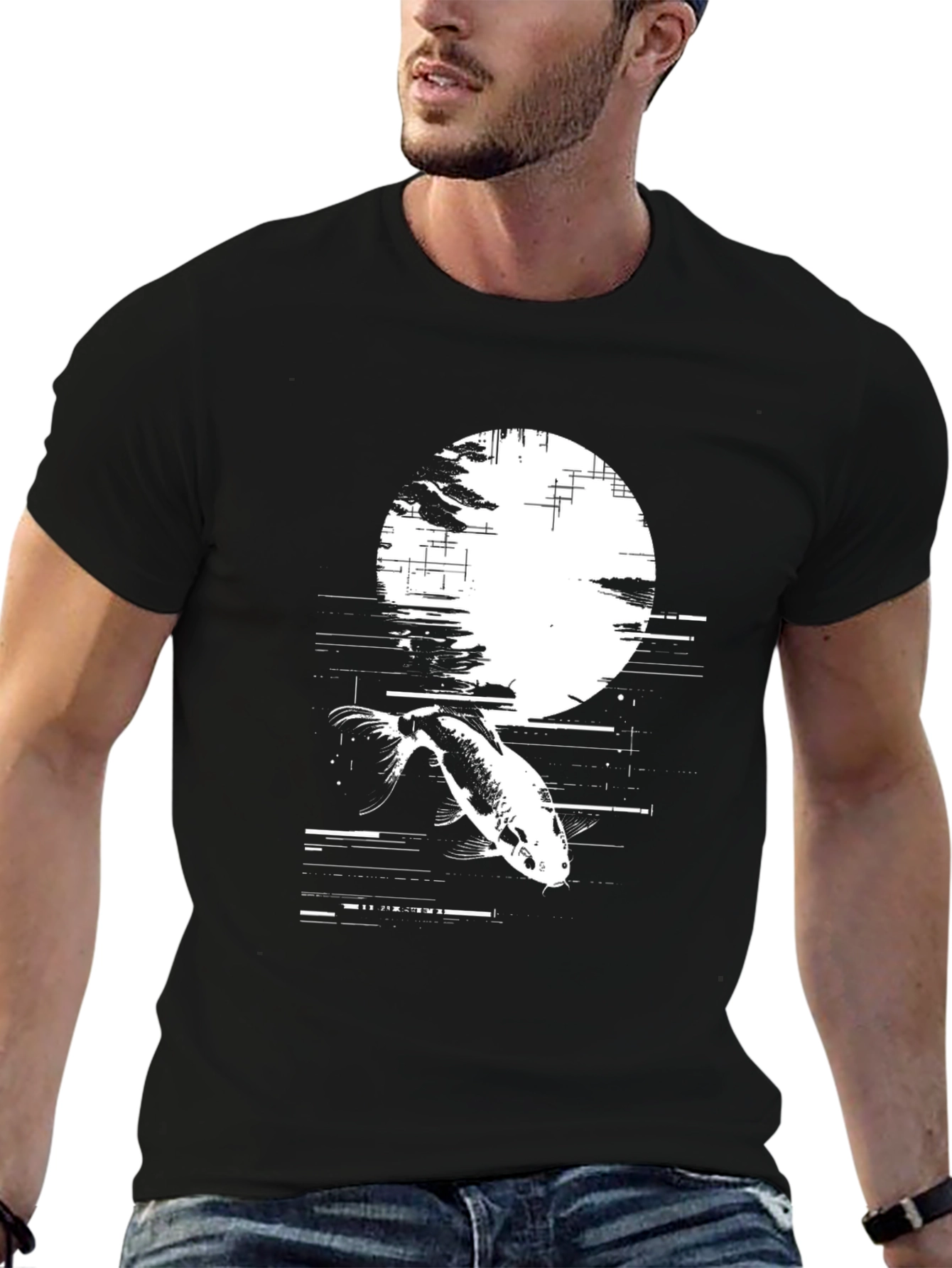 Koi Fish Glitch Black T-Shirt - Unique Graphic Tee