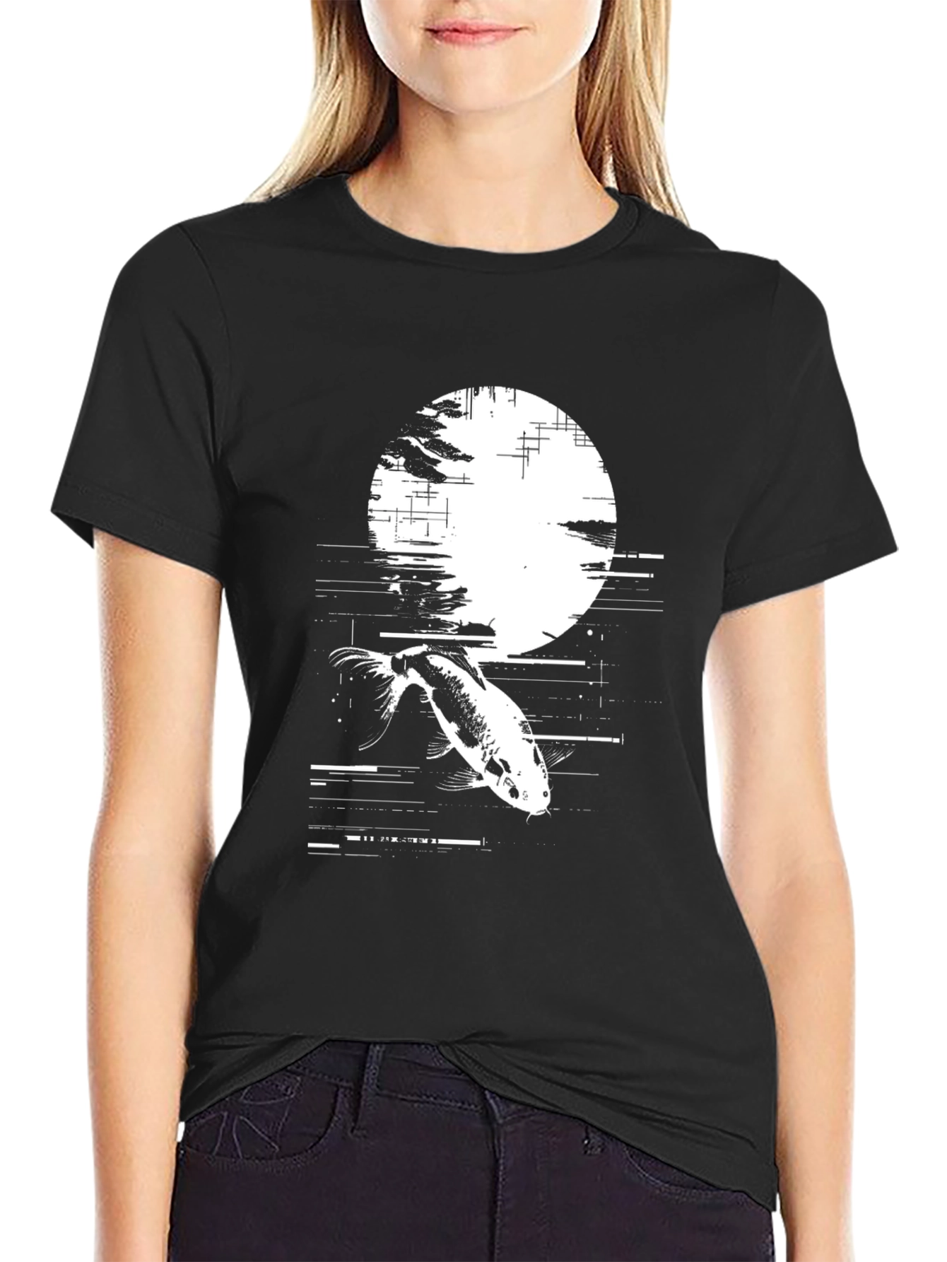 Koi Fish Glitch Black T-Shirt - Unique Graphic Tee