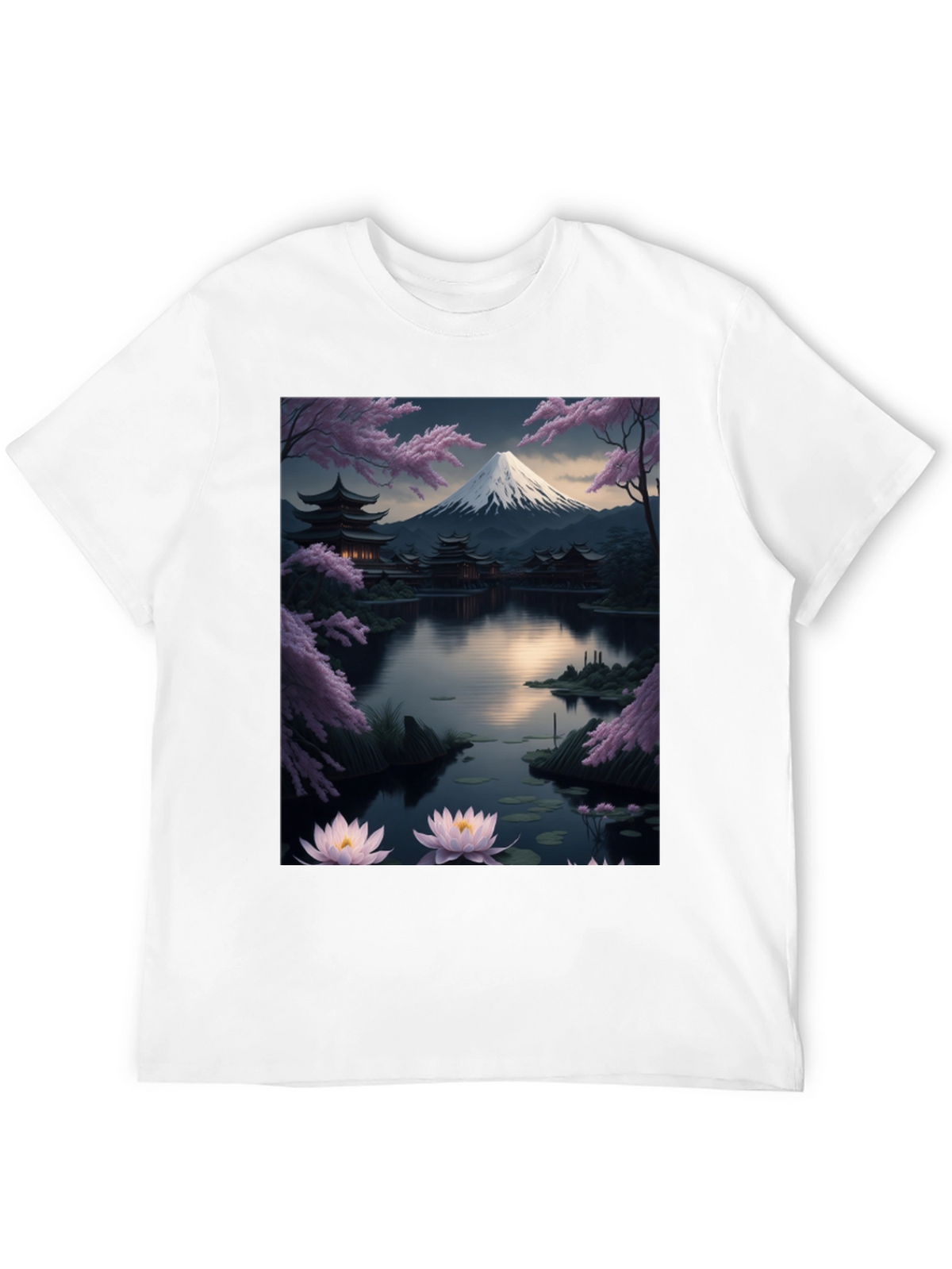 Japanese Art T-Shirt: Mountain & Lotus Design