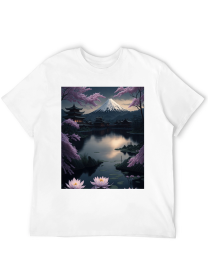 Japanese Art T-Shirt: Mountain & Lotus Design