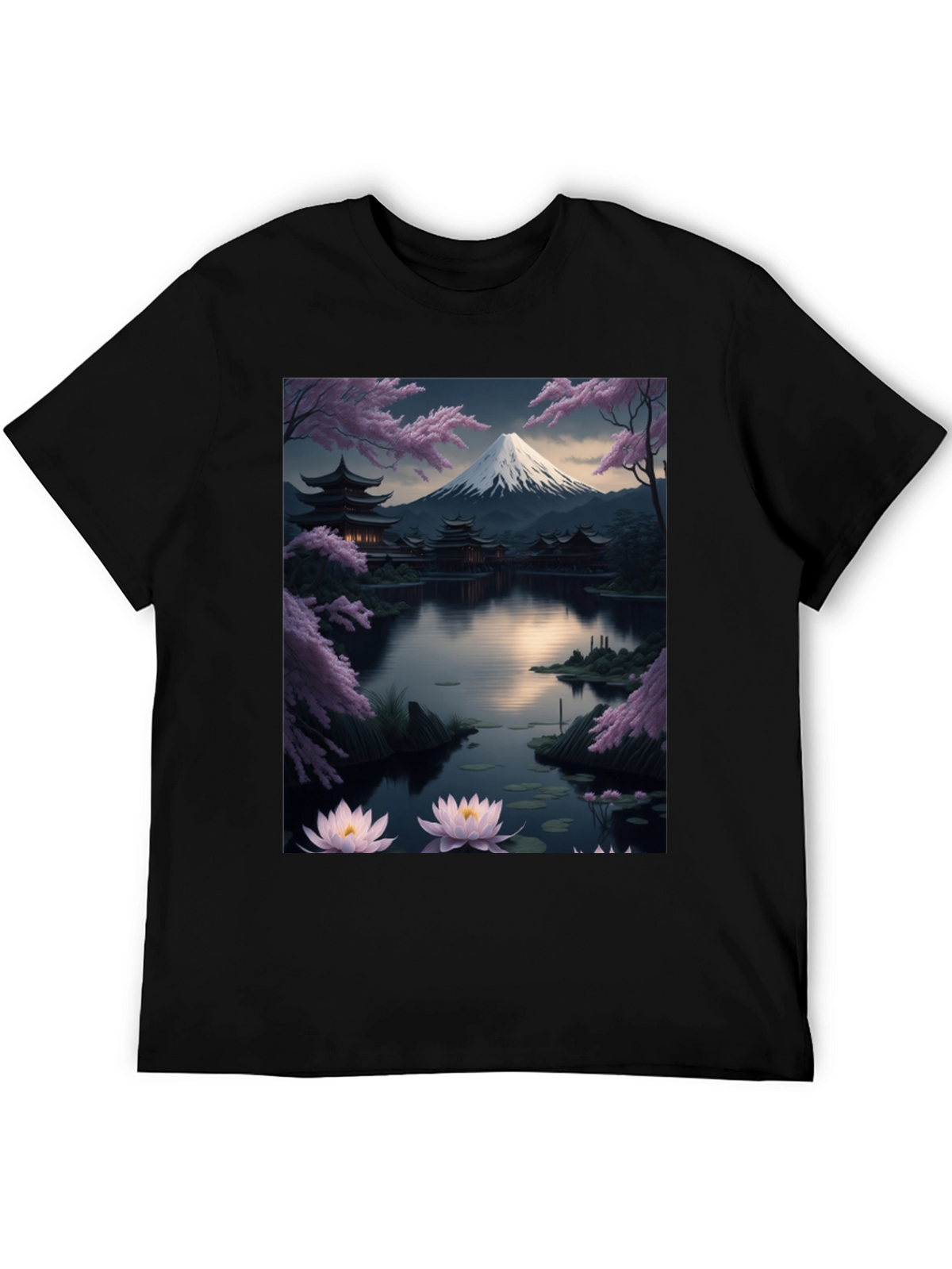 Japanese Art T-Shirt: Mountain & Lotus Design